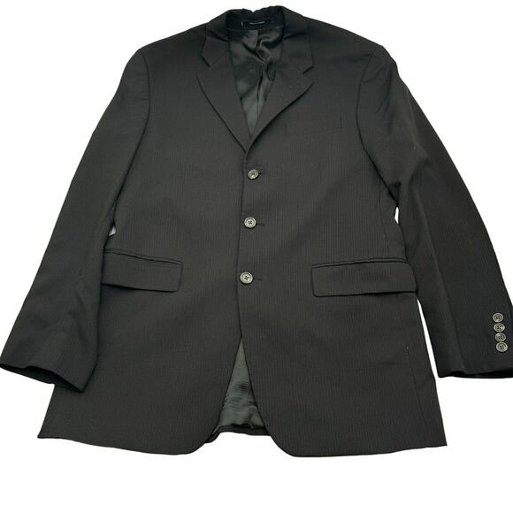 RALPH LAUREN Men's 40L 3 Button Blazer Suit Jacket Black Pinstriped 100% Wool - Picture 2 of 10